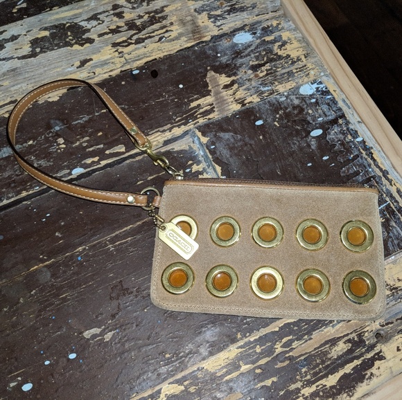 Coach Handbags - Coach Suede grommet clutch wristlet